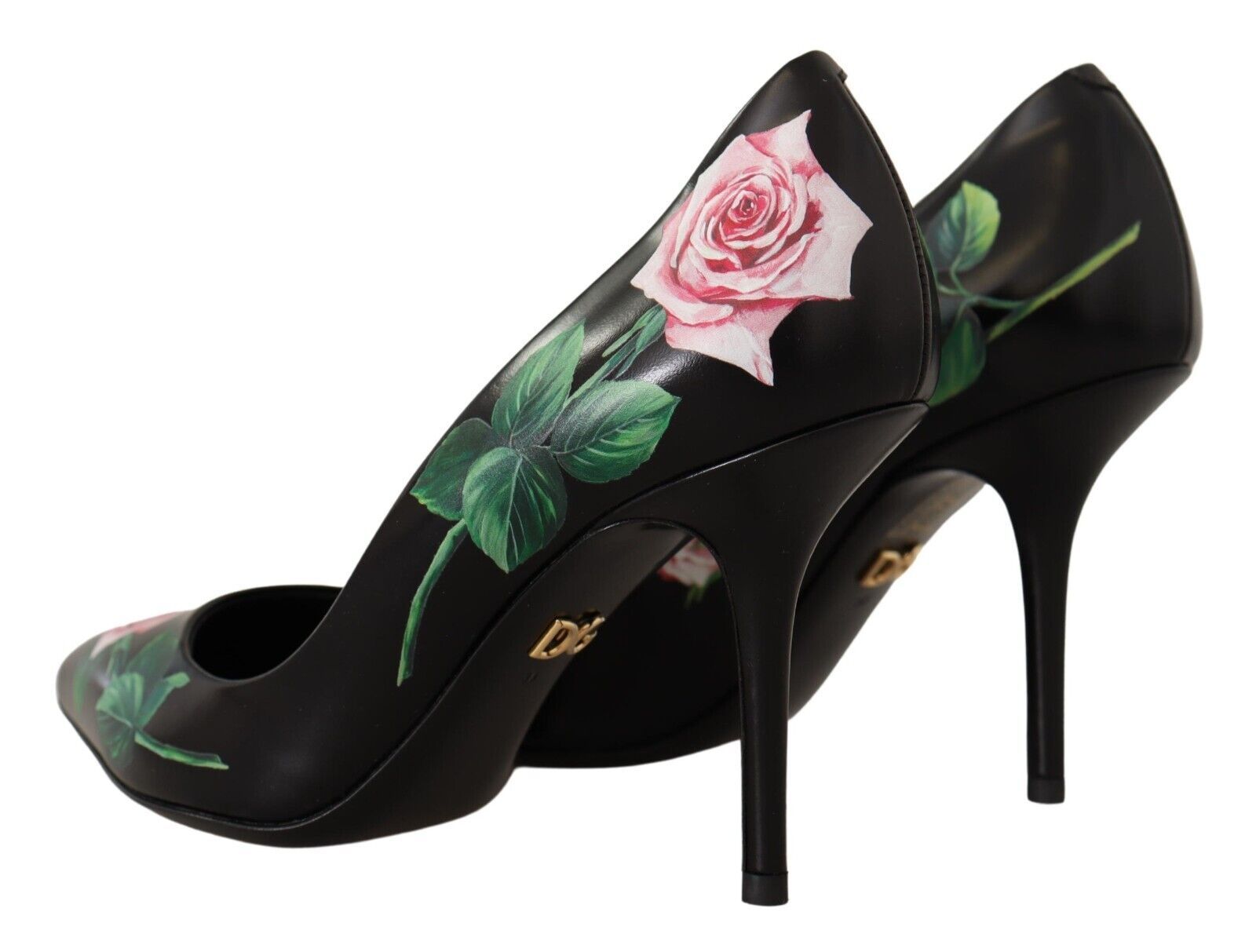 Dolce & Gabbana Schwarz Leder Rosen High Heels Pumps Schuhe