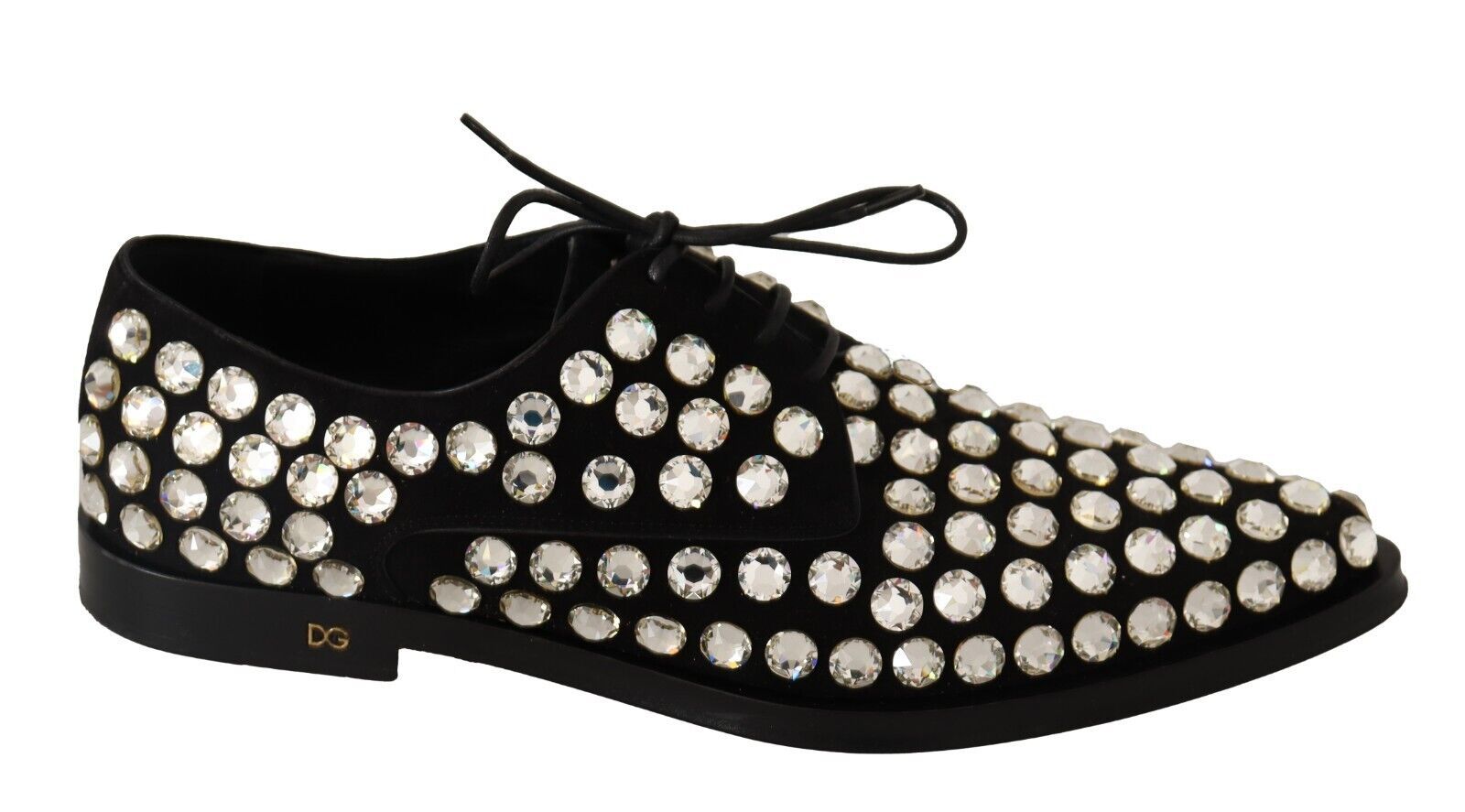 Dolce &amp; Gabbana Black Leather Crystals Lace-up Formal Shoes