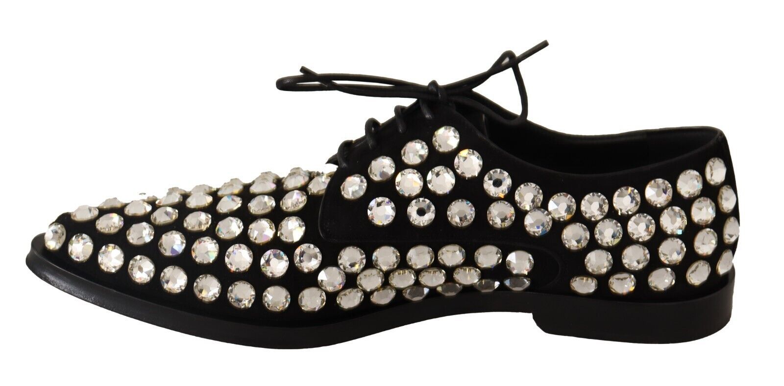 Dolce &amp; Gabbana Black Leather Crystals Lace-up Formal Shoes