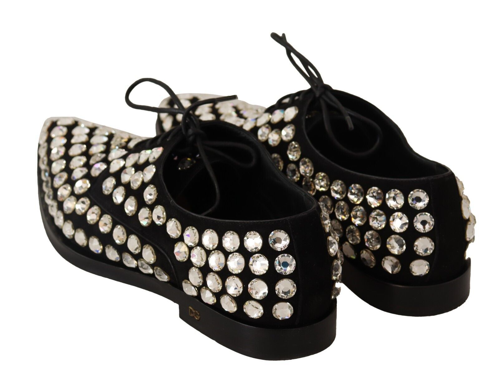 Dolce &amp; Gabbana Black Leather Crystals Lace-up Formal Shoes