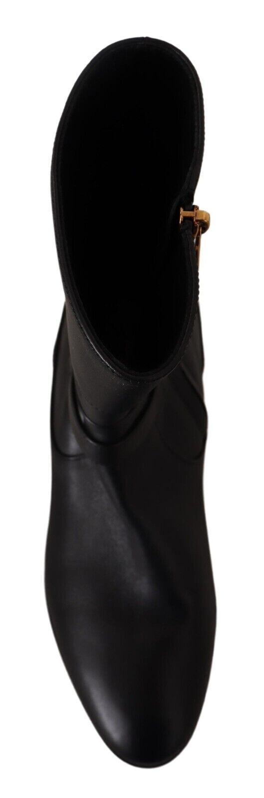 Dolce &amp; Gabbana Black Leather Flats Logo Short Boots Shoes