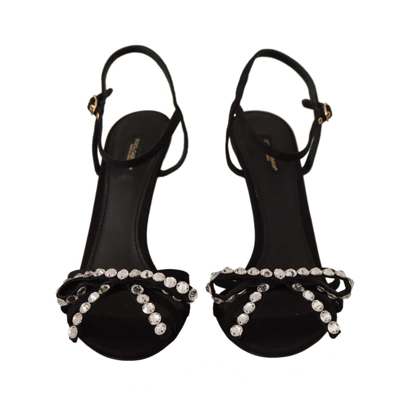 Dolce & Gabbana Schwarz Crystals Knöchelriemen Heels Sandalen Schuhe