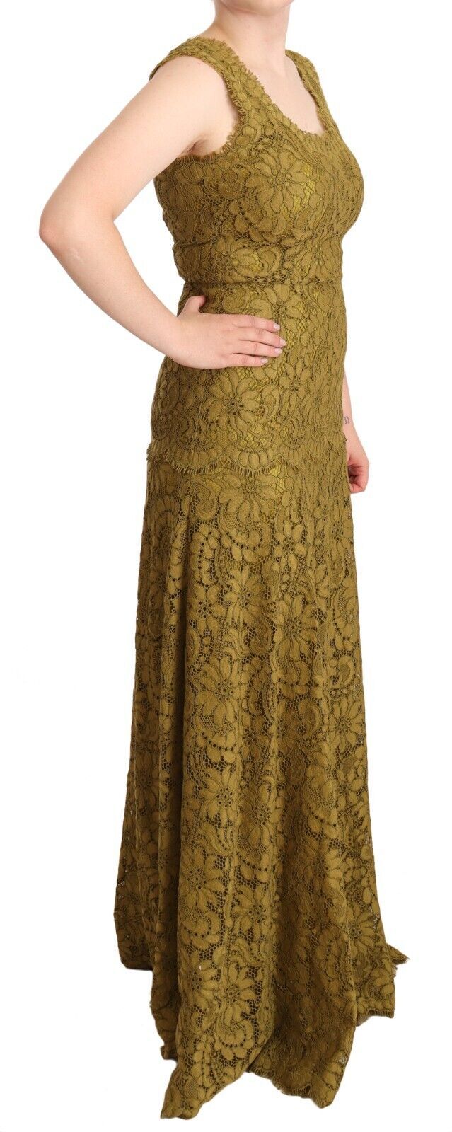 Dolce &amp; Gabbana brown floor-length floral lace maxi dress