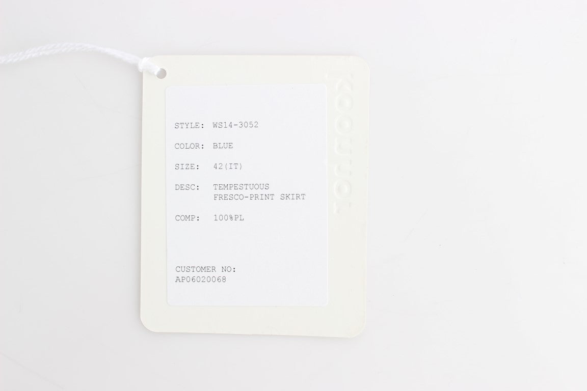 Koonhor Blauer gerader Bleistiftrock mit Schößchen und Fresko-Print