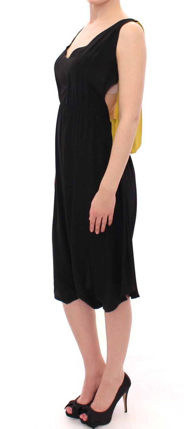 Lamberto Petri black and yellow silk sheath dress