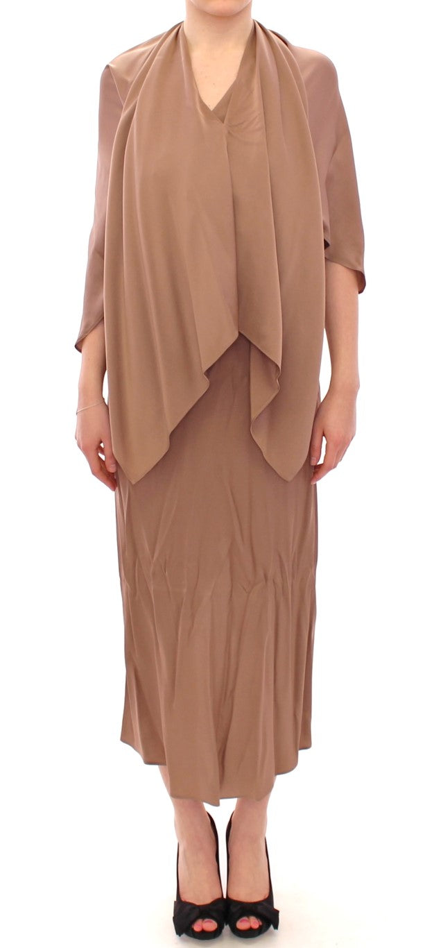 Lamberto Petri brown draped silk sheath dress in a shift cocktail style