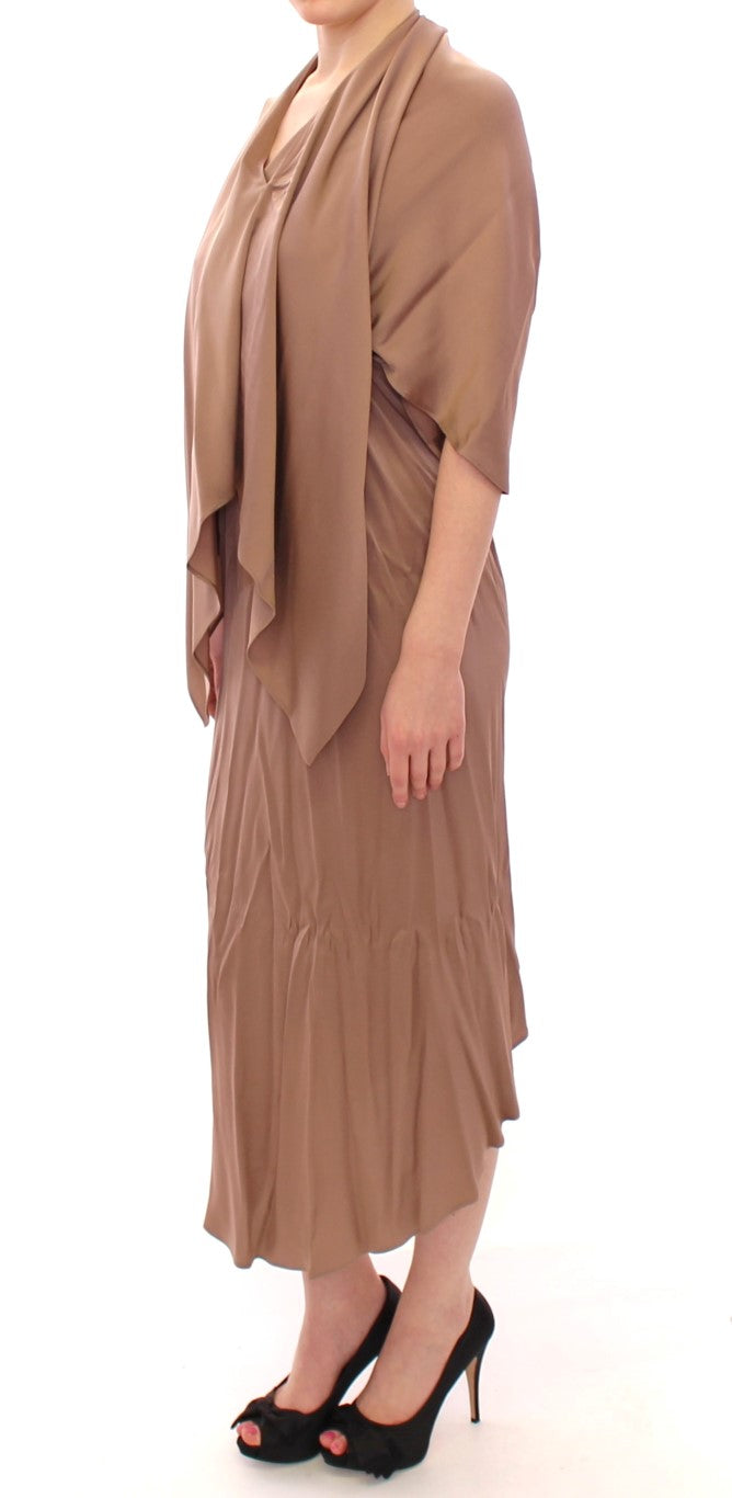 Lamberto Petri brown draped silk sheath dress in a shift cocktail style