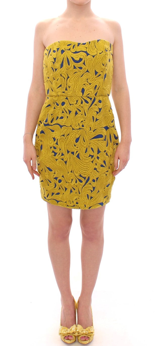 Sachin &amp; Babi Blue and Yellow Strapless Bubble Mini Shift Dress