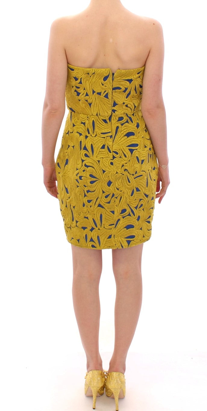 Sachin &amp; Babi Blue and Yellow Strapless Bubble Mini Shift Dress