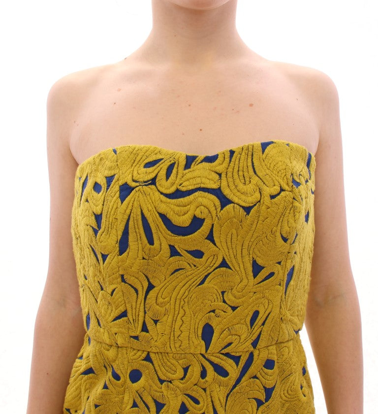 Sachin &amp; Babi Blue and Yellow Strapless Bubble Mini Shift Dress