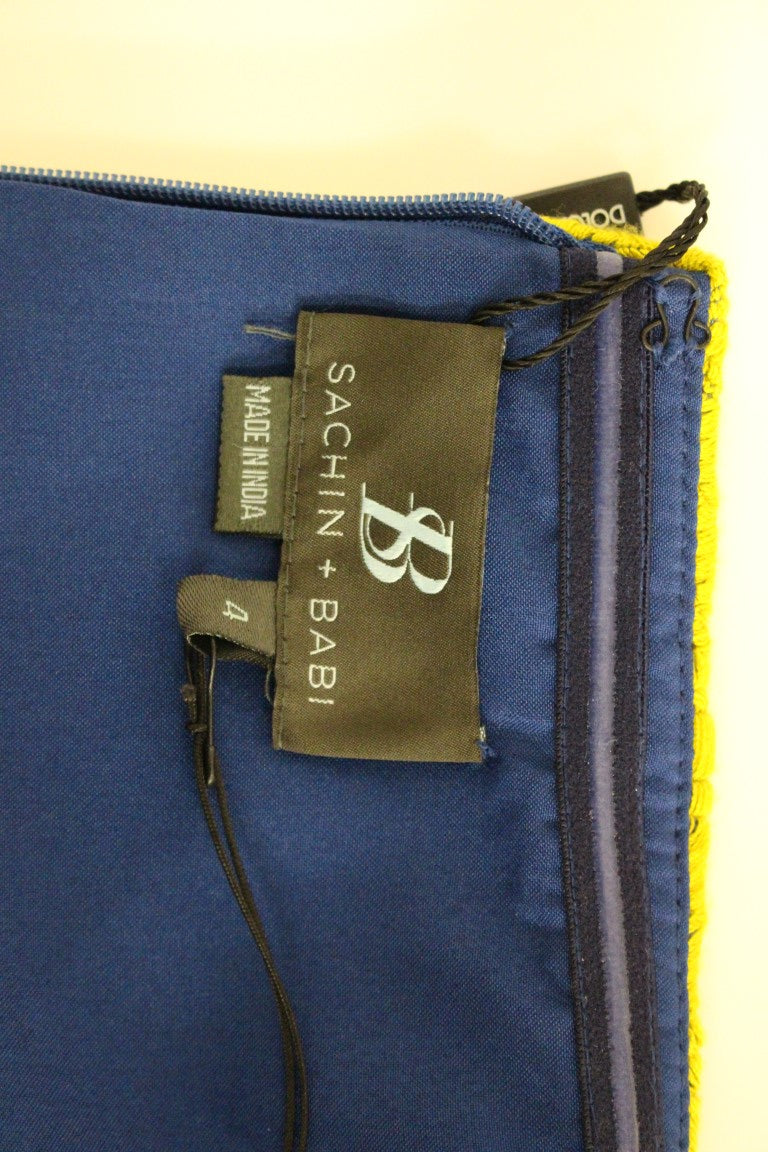 Sachin &amp; Babi Blue and Yellow Strapless Bubble Mini Shift Dress