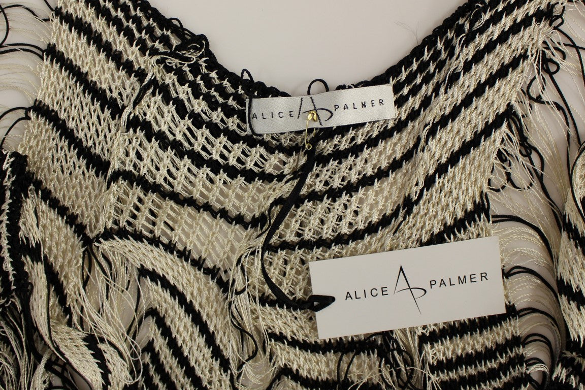 Alice Palmer Black striped asymmetric chain-knit dress