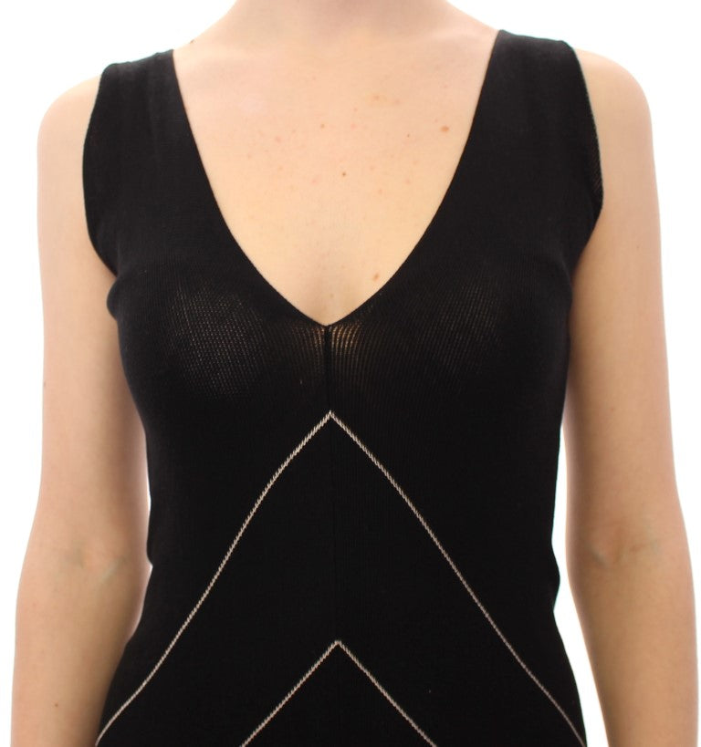 Alice Palmer Black and White Low V-Neck Knitted Cocktail Dress