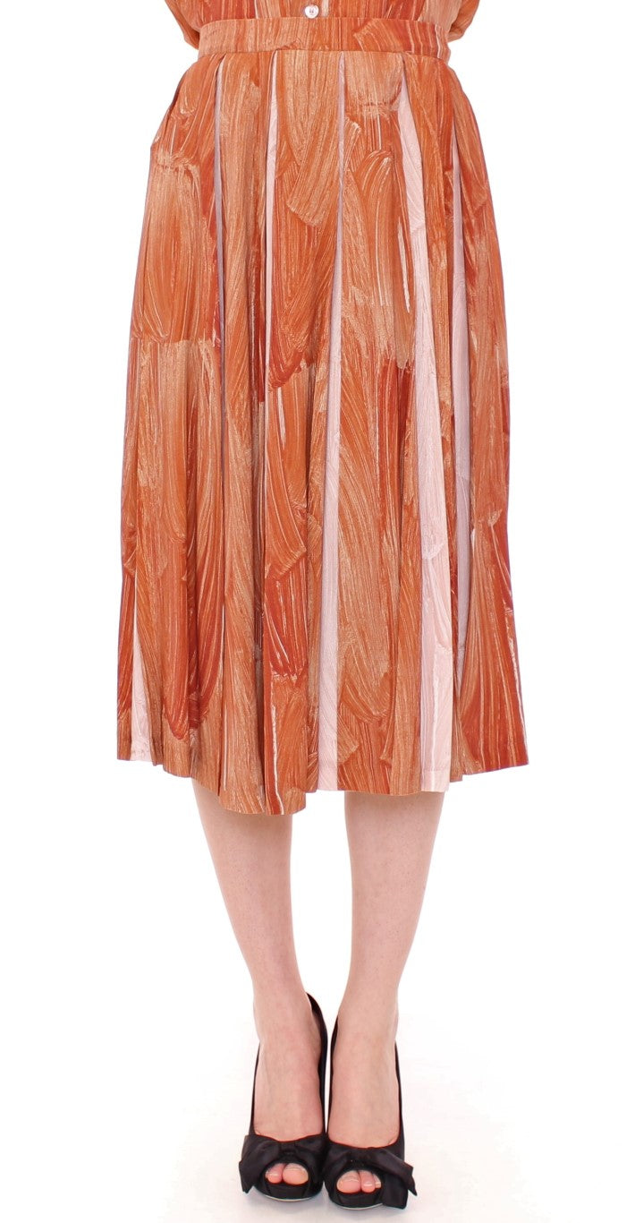 Licia Florio Brown Orange Knee High Full Skirt