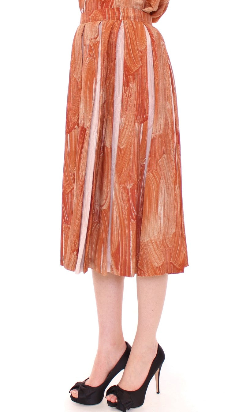 Licia Florio Brown Orange Knee High Full Skirt