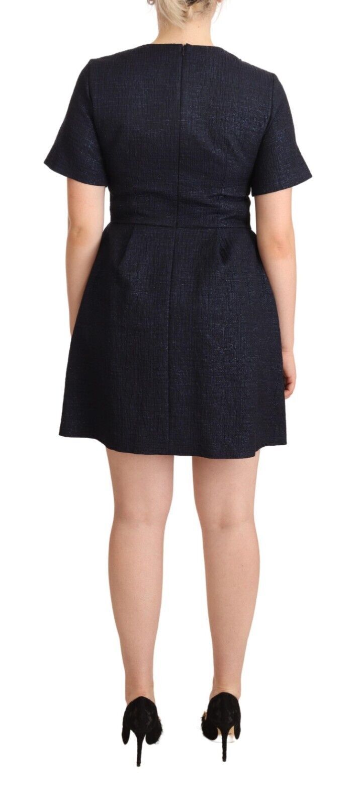 L'Autre Chose Schwarzes verschönertes Mini-A-Linien-Kleid mit kurzen Ärmeln