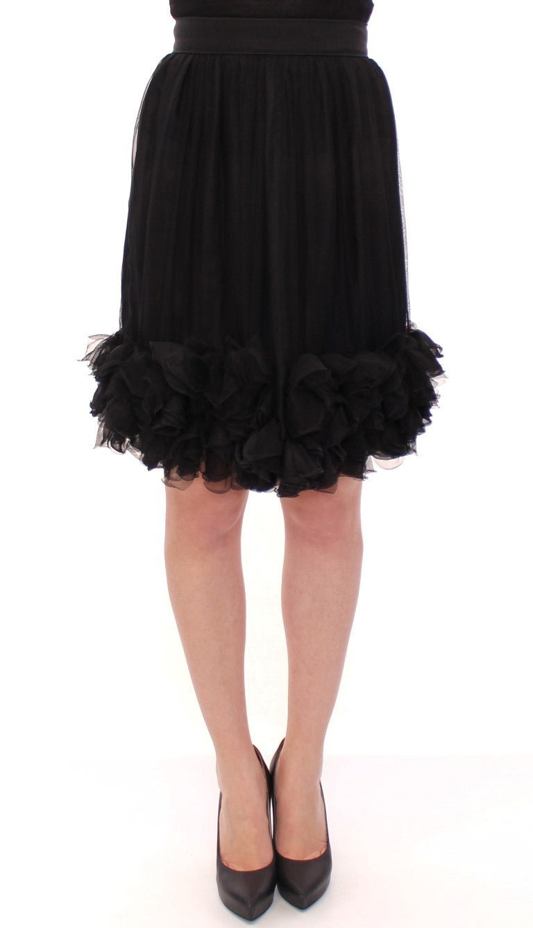 Dolce &amp; Gabbana Black sheer silk skirt above the knee