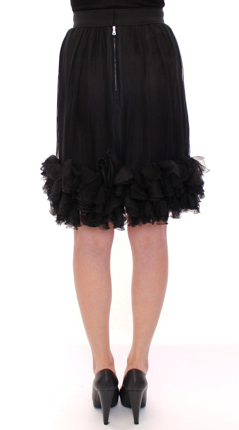 Dolce &amp; Gabbana Black sheer silk skirt above the knee