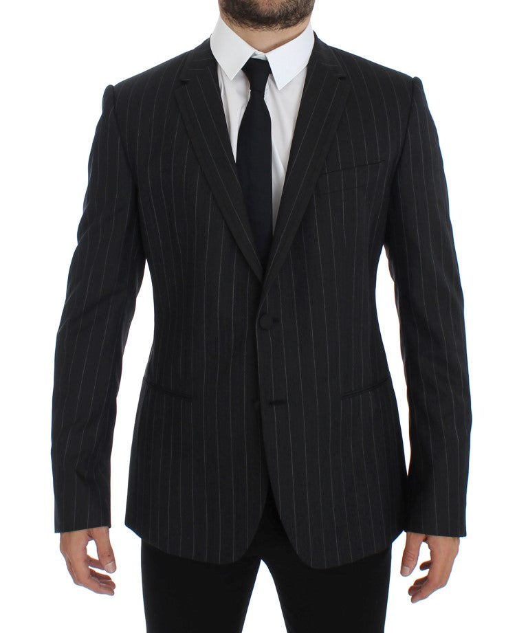 Dolce & Gabbana Grauer gestreifter Slim Fit Wollblazer