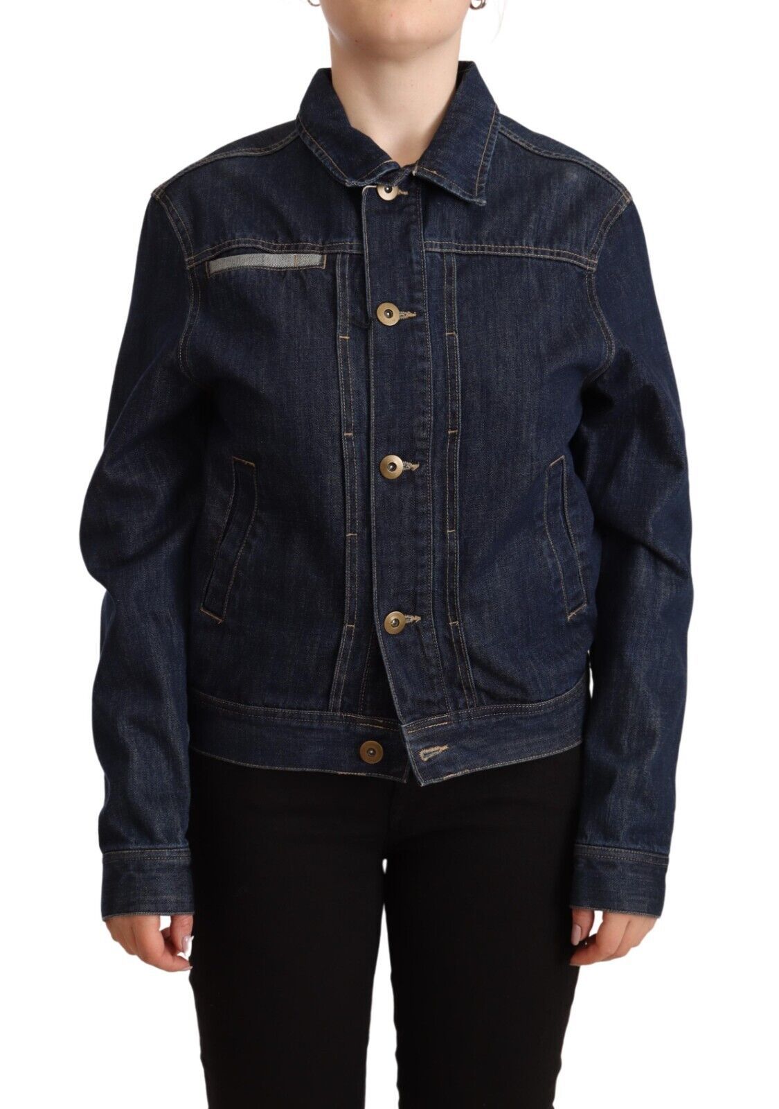 Master Coat Dark blue denim jacket with long sleeves and button placket