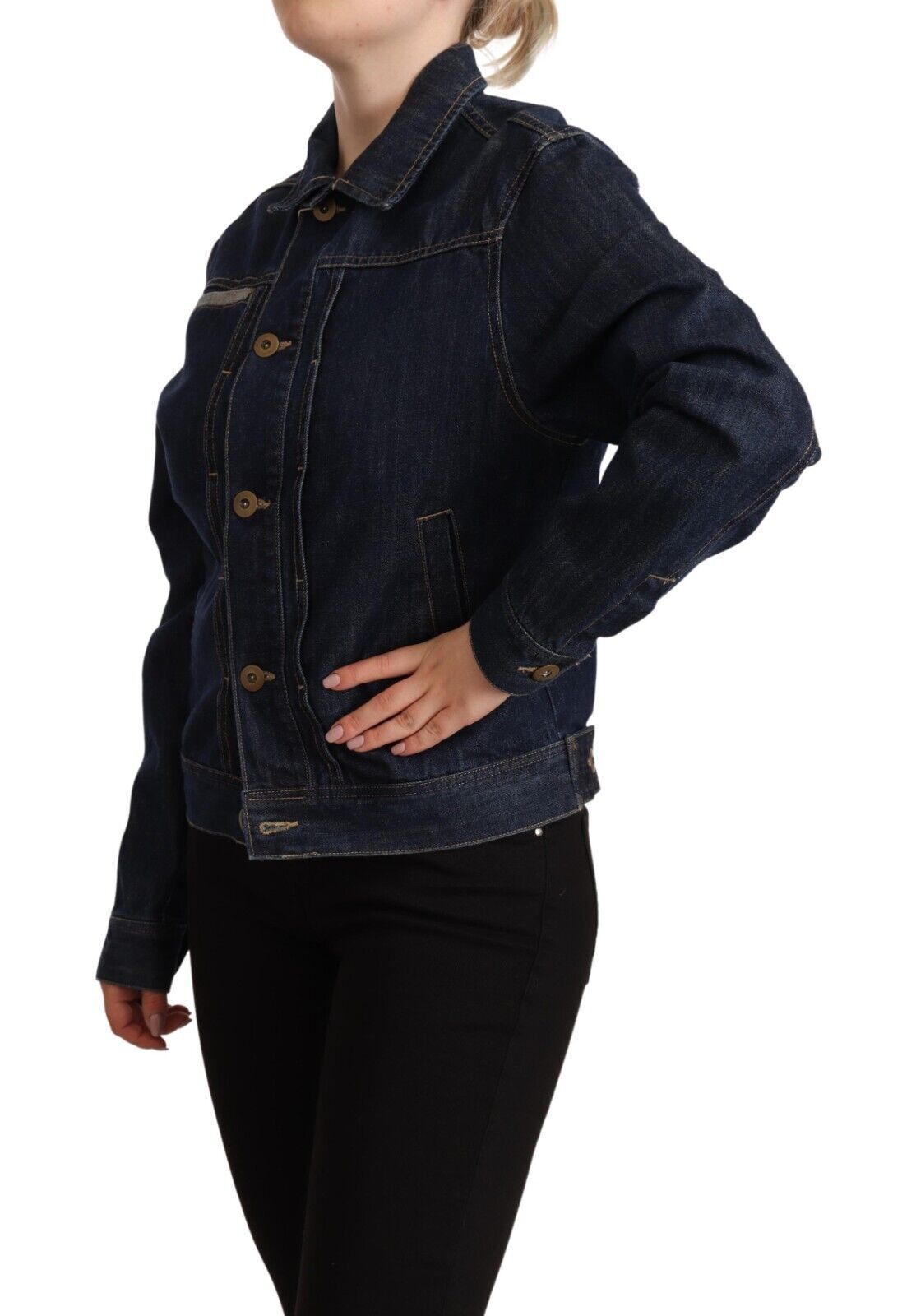 Master Coat Dark blue denim jacket with long sleeves and button placket