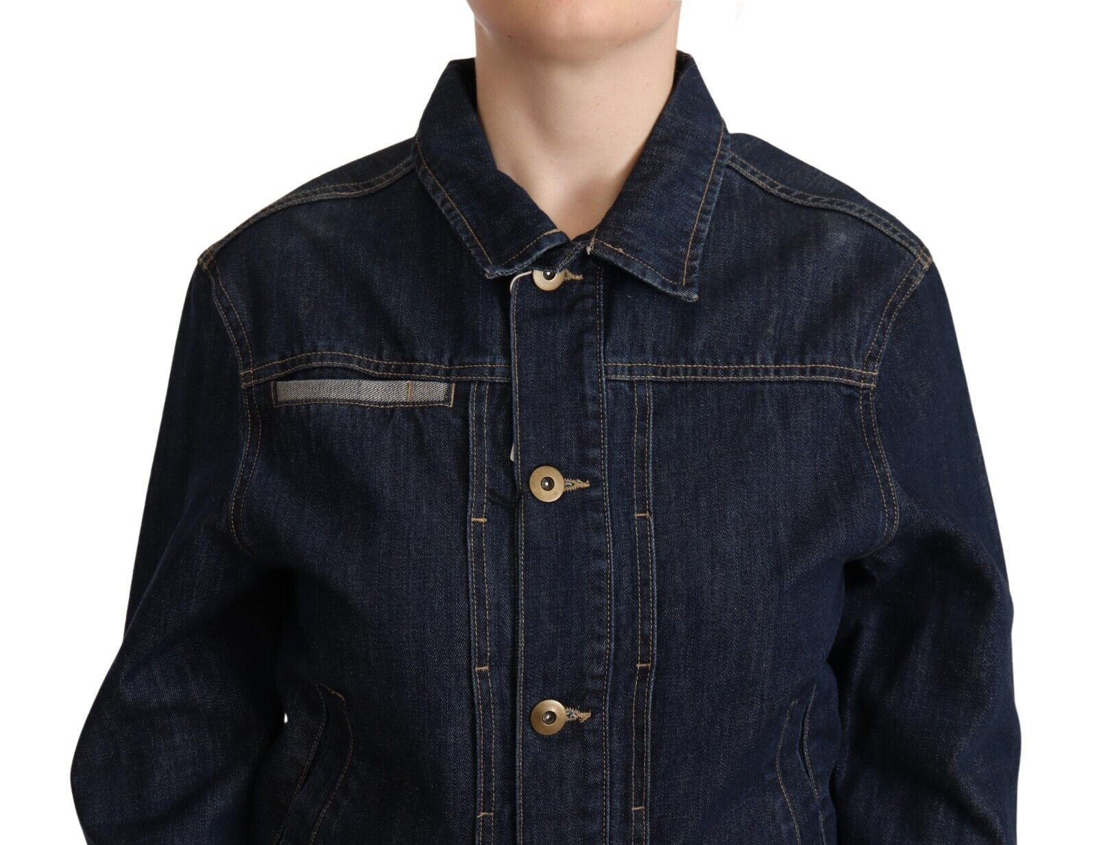 Master Coat Dark blue denim jacket with long sleeves and button placket