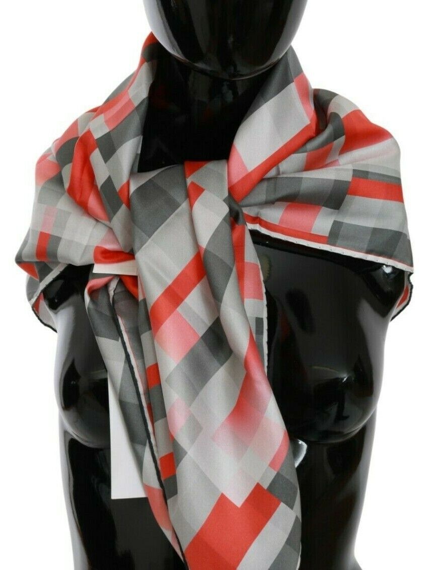 Costume National Grauer Roter Seidenschal Foulard Wickelschal