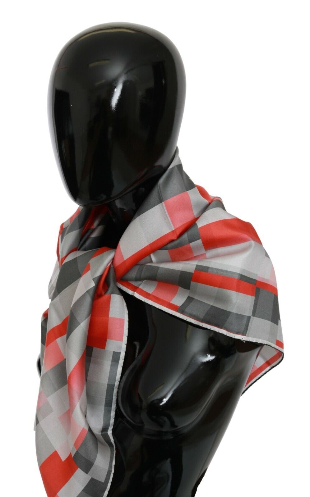 Costume National Grauer Roter Seidenschal Foulard Wickelschal