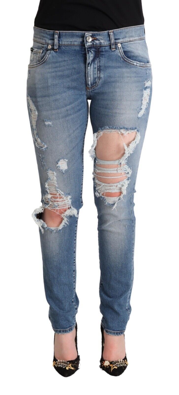 Dolce &amp; Gabbana Mavi eskitme pamuklu denim skinny jean pantolon