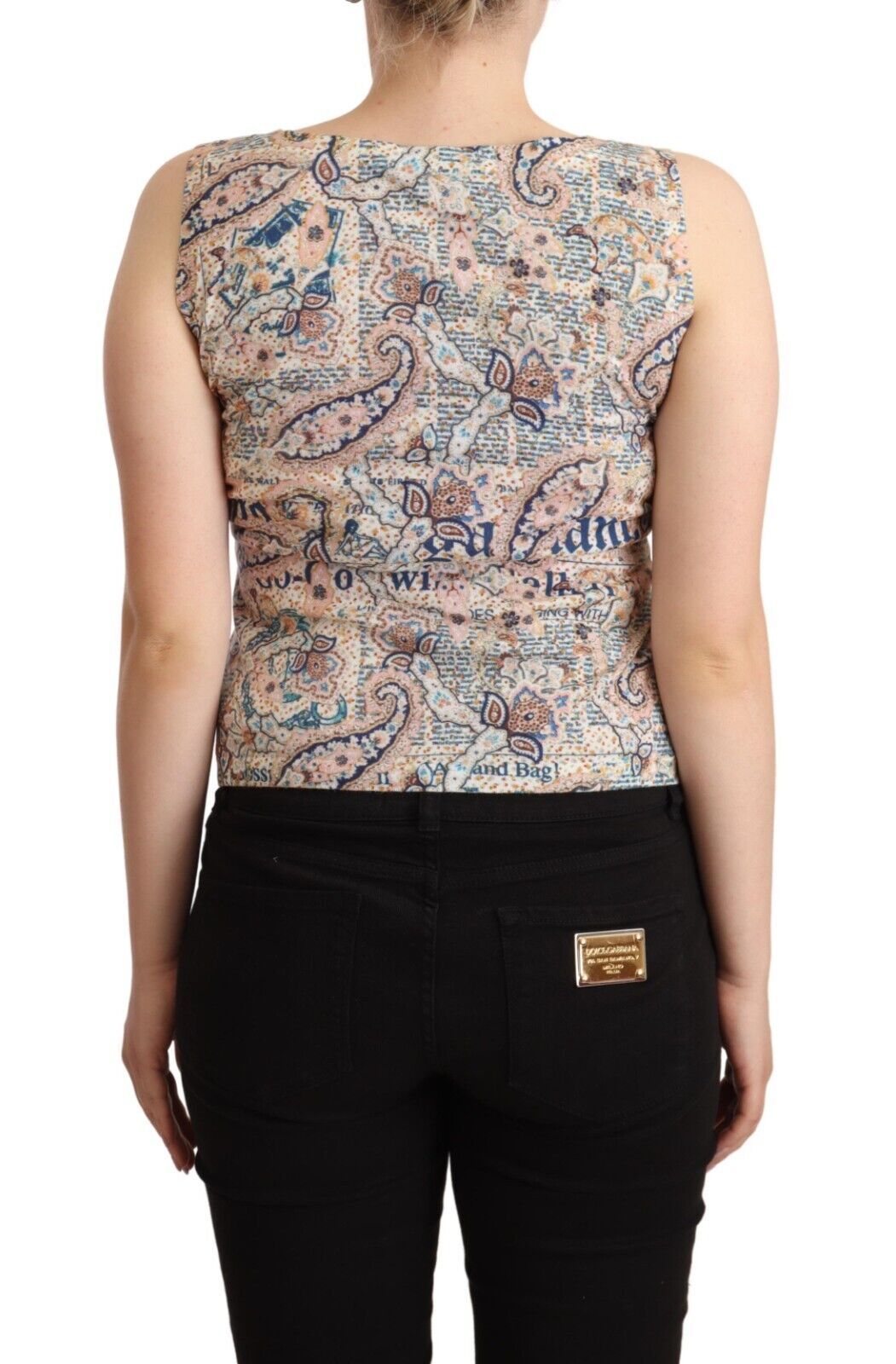 John Galliano Mehrfarbiges ärmelloses Baumwoll-Tank-Top mit V-Ausschnitt