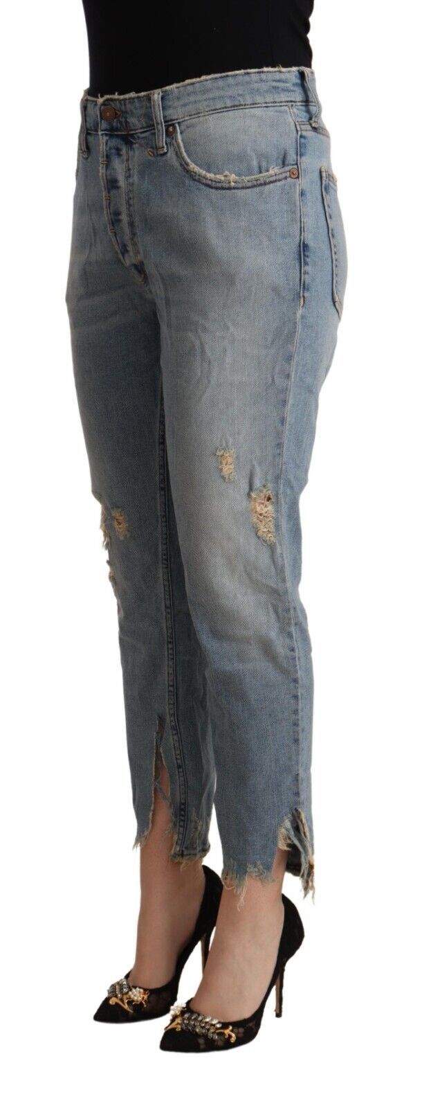 CYCLE Hellblaue Distressed Mid Waist Cropped Denim Jeans