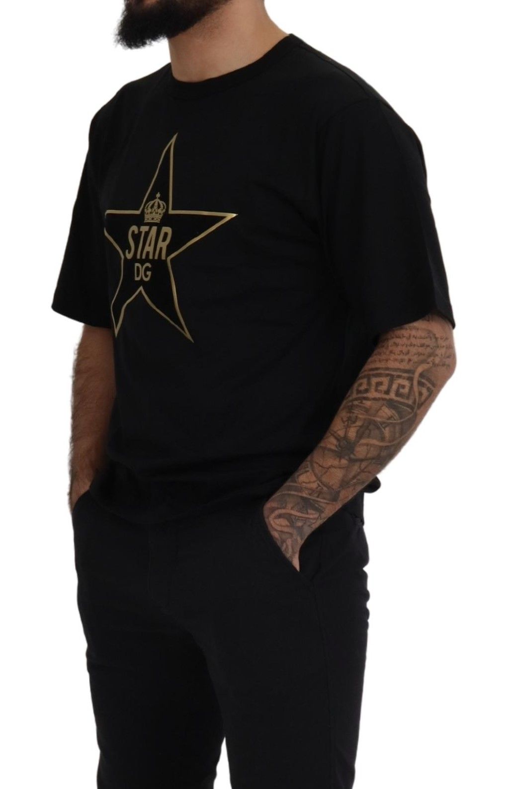 Dolce &amp; Gabbana Black Gold STAR Crown DG Cotton Crew Neck T-Shirt
