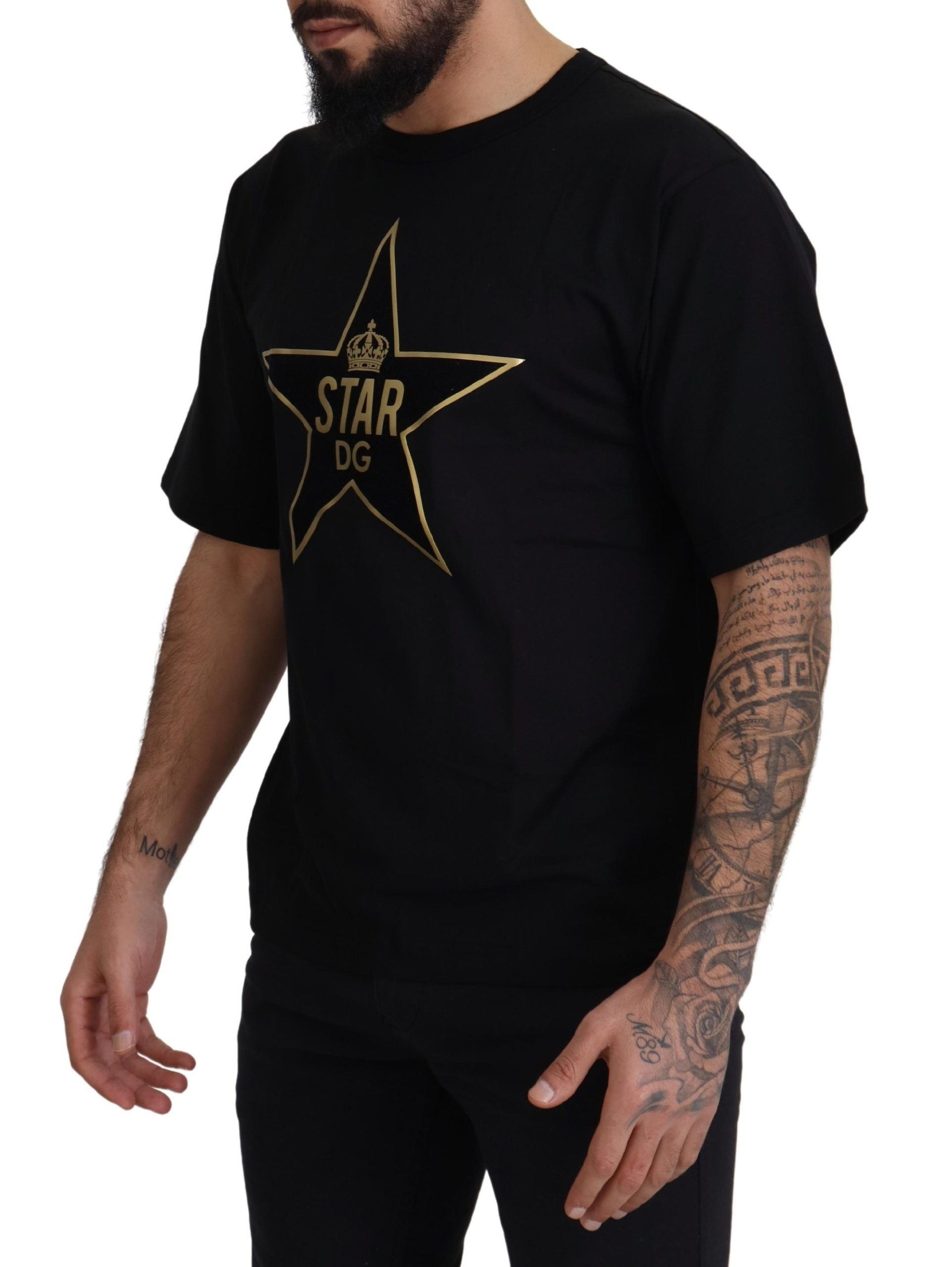 Dolce &amp; Gabbana Black Gold STAR Crown DG Cotton Crew Neck T-Shirt