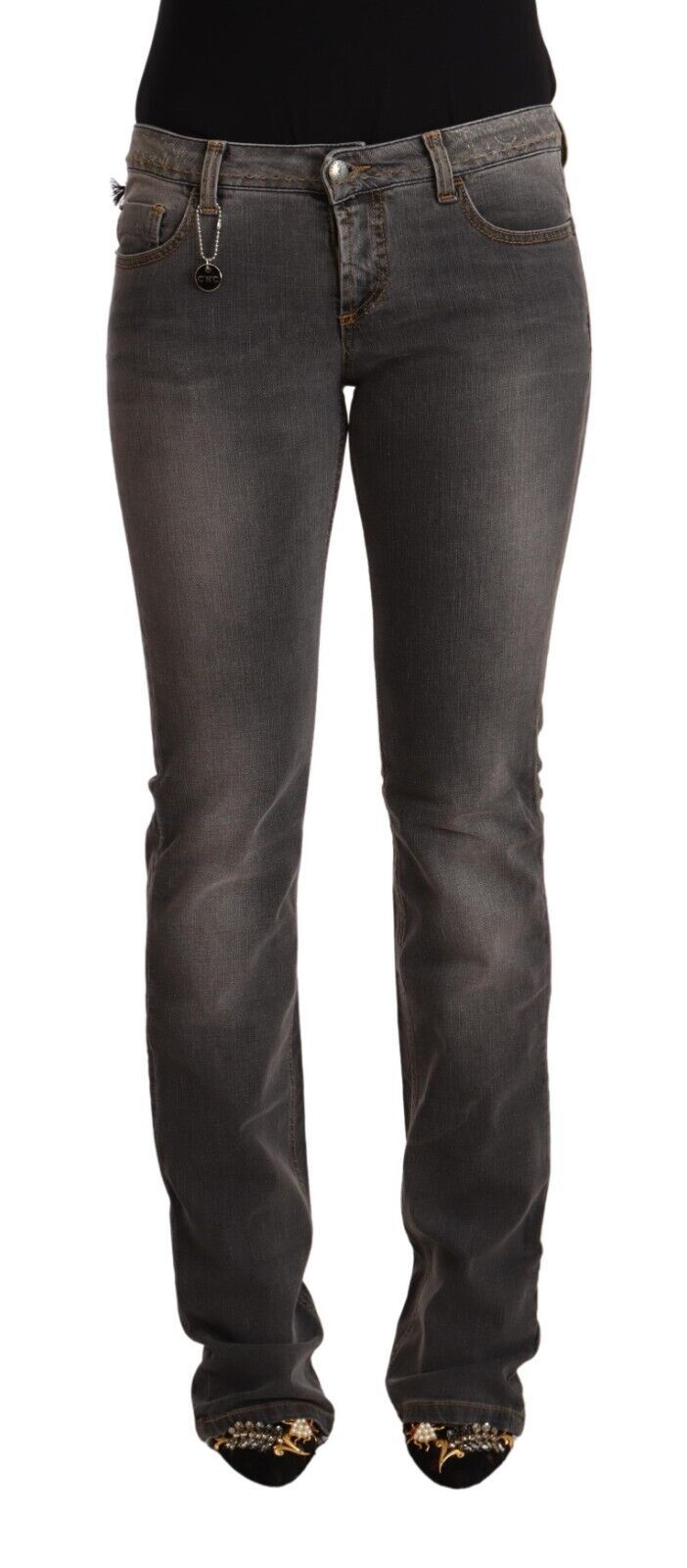 Costume National Gri Yıkanmış Düz Kot Pantolon Düşük Bel