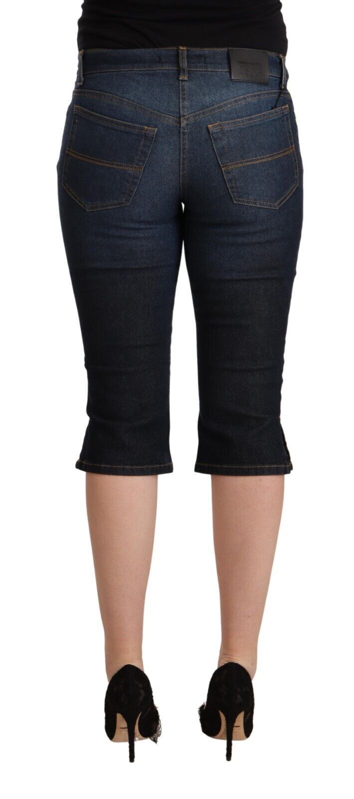GF Ferre Blaue Baumwoll-Stretch-Jeans mit niedriger Taille und schmaler Capri-Hose aus Denim