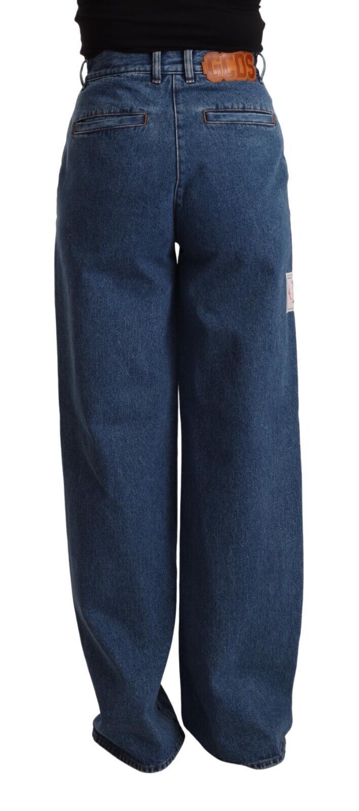 GCDS Blue Cotton High Waist Wide Leg Jeans, Boot Cut Denim