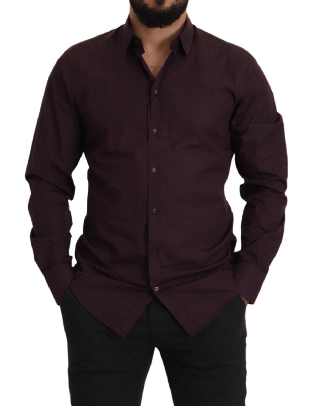 Dolce &amp; Gabbana Purple Cotton GOLD Slim Fit Dress Shirt