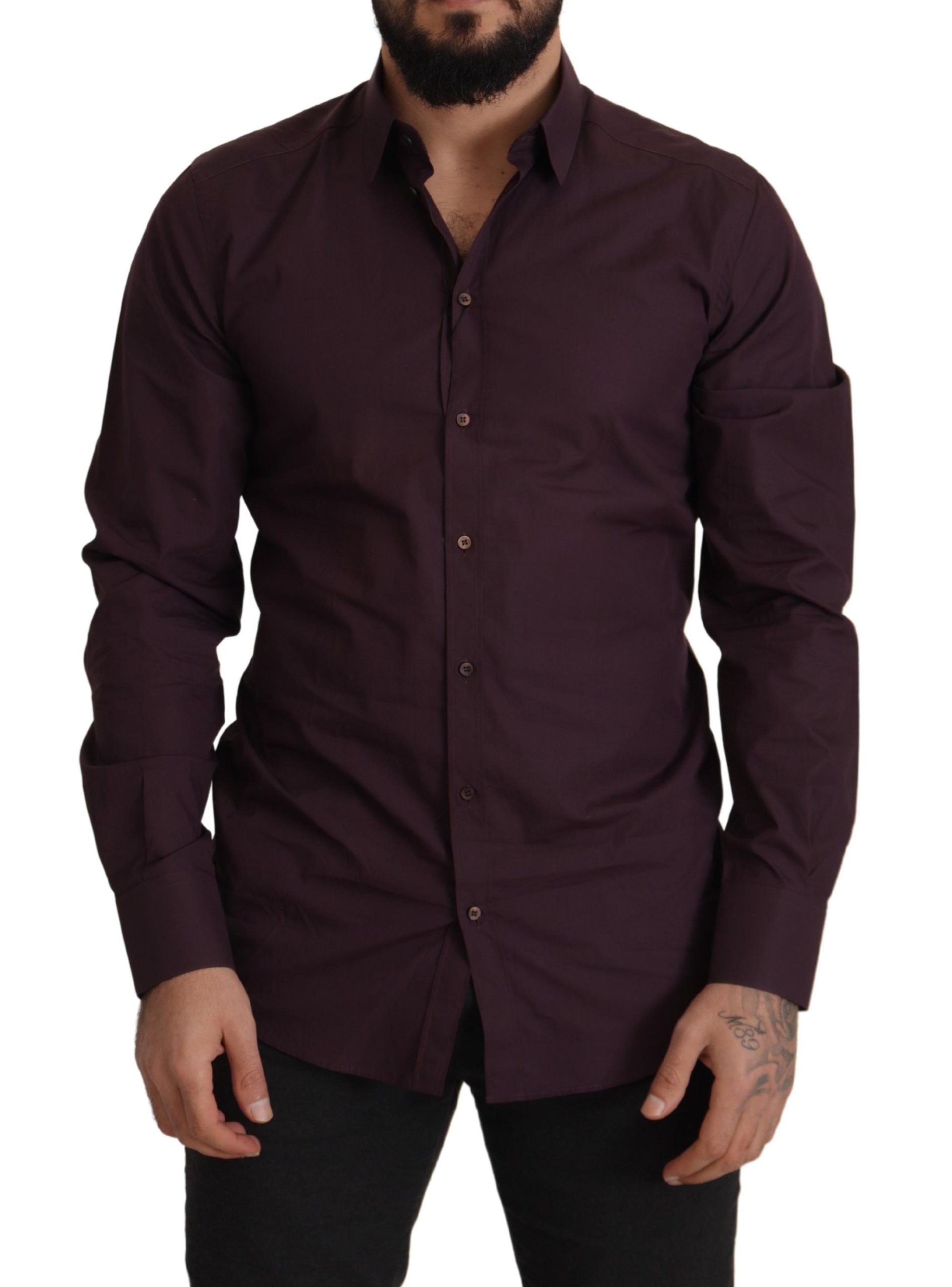 Dolce &amp; Gabbana Purple Cotton GOLD Slim Fit Dress Shirt