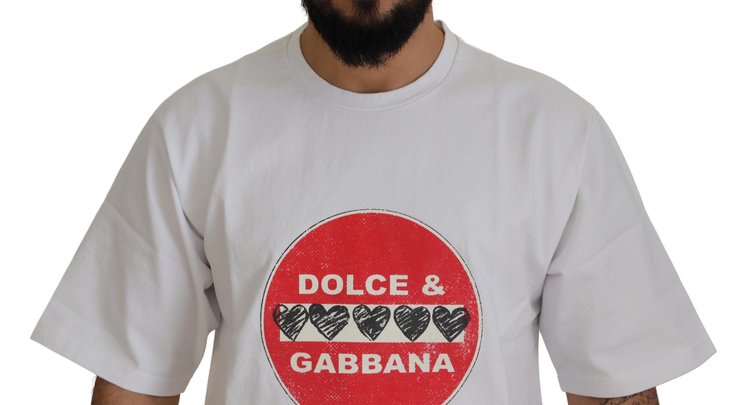 Dolce & Gabbana Weißes Amor Heart Baumwoll-T-Shirt mit Rundhalsausschnitt