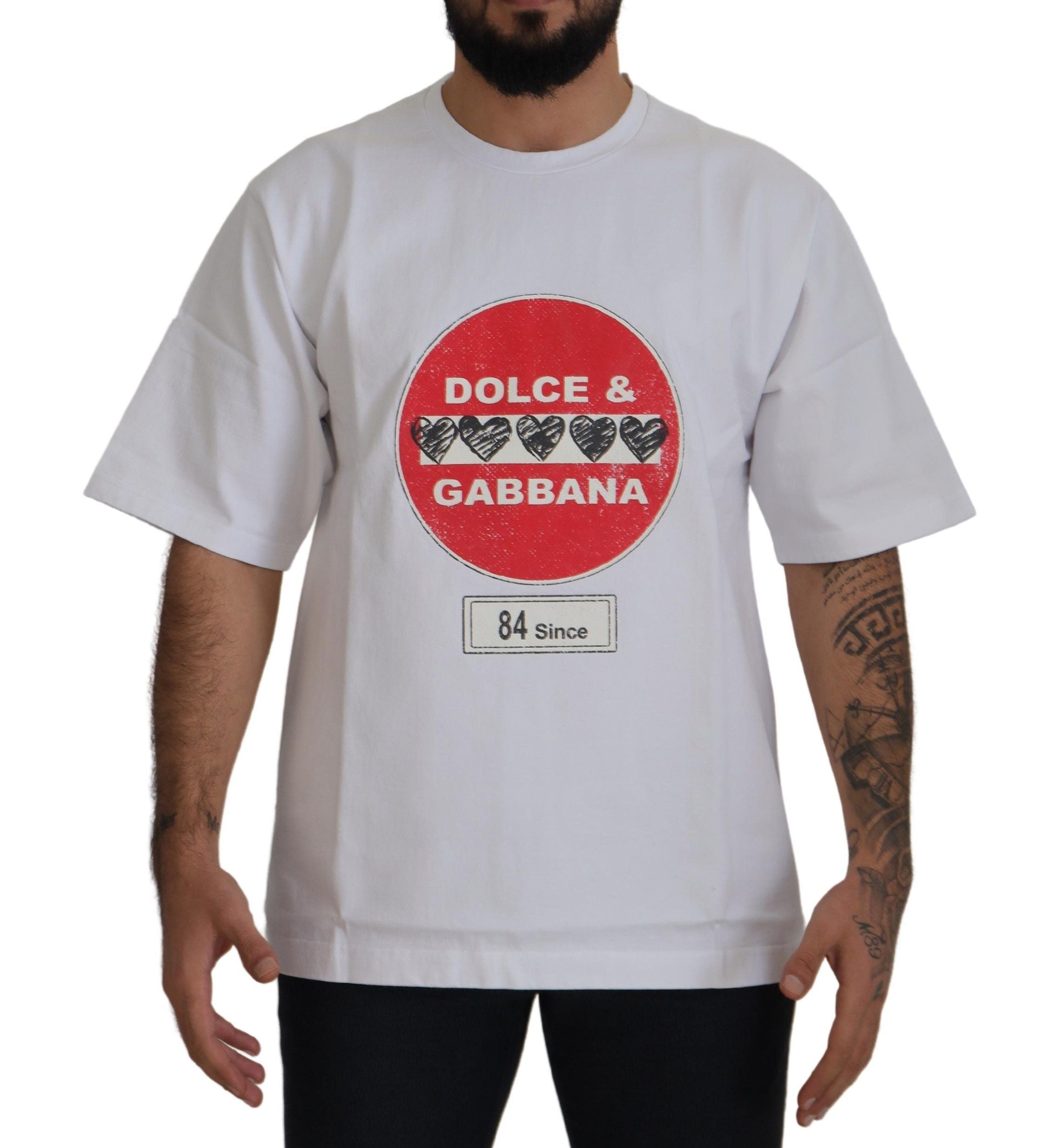 Dolce &amp; Gabbana Beyaz Amor Kalp Pamuklu Yuvarlak Yaka Tişört