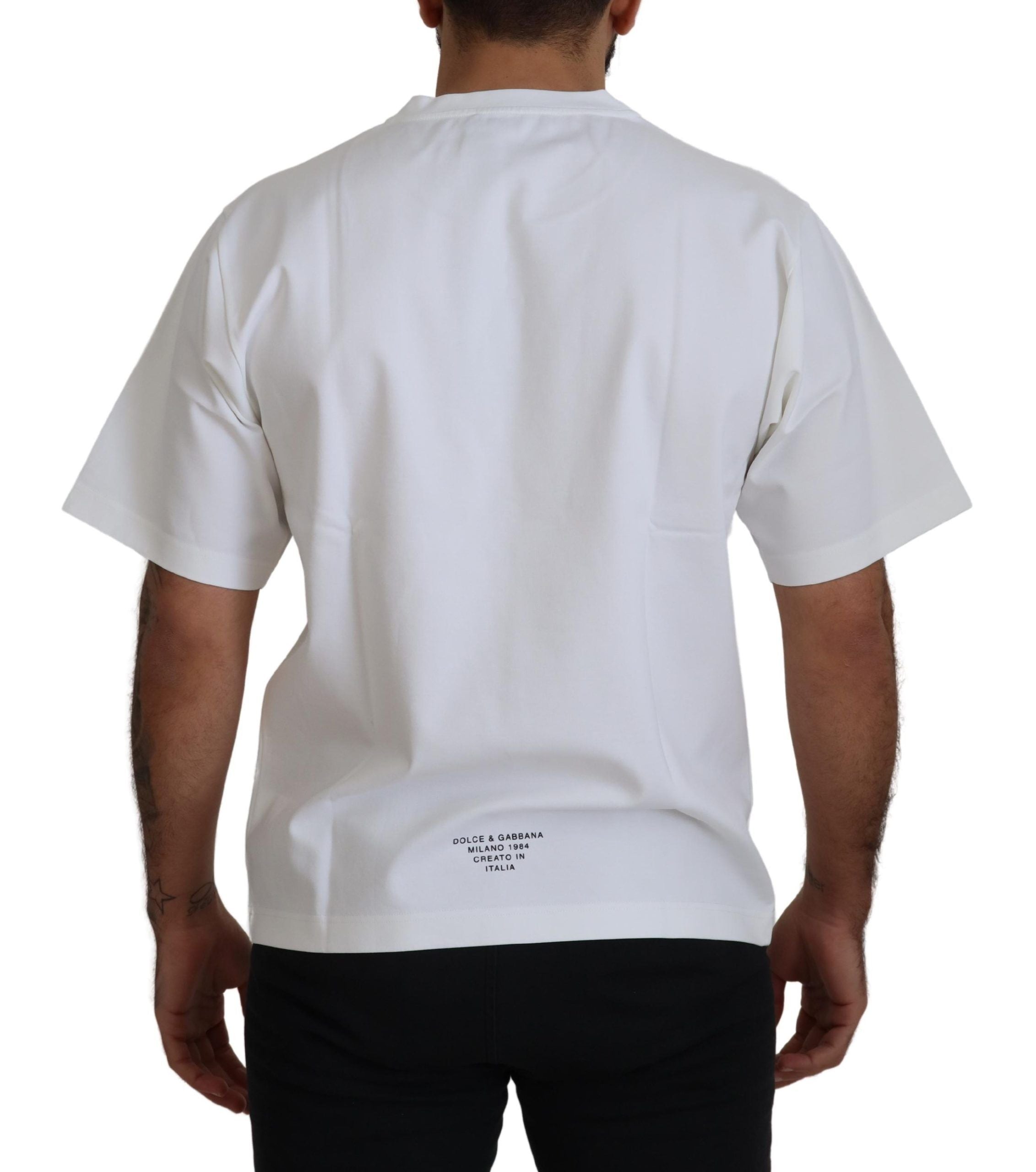 Dolce &amp; Gabbana White cotton crew-neck T-shirt with logo print