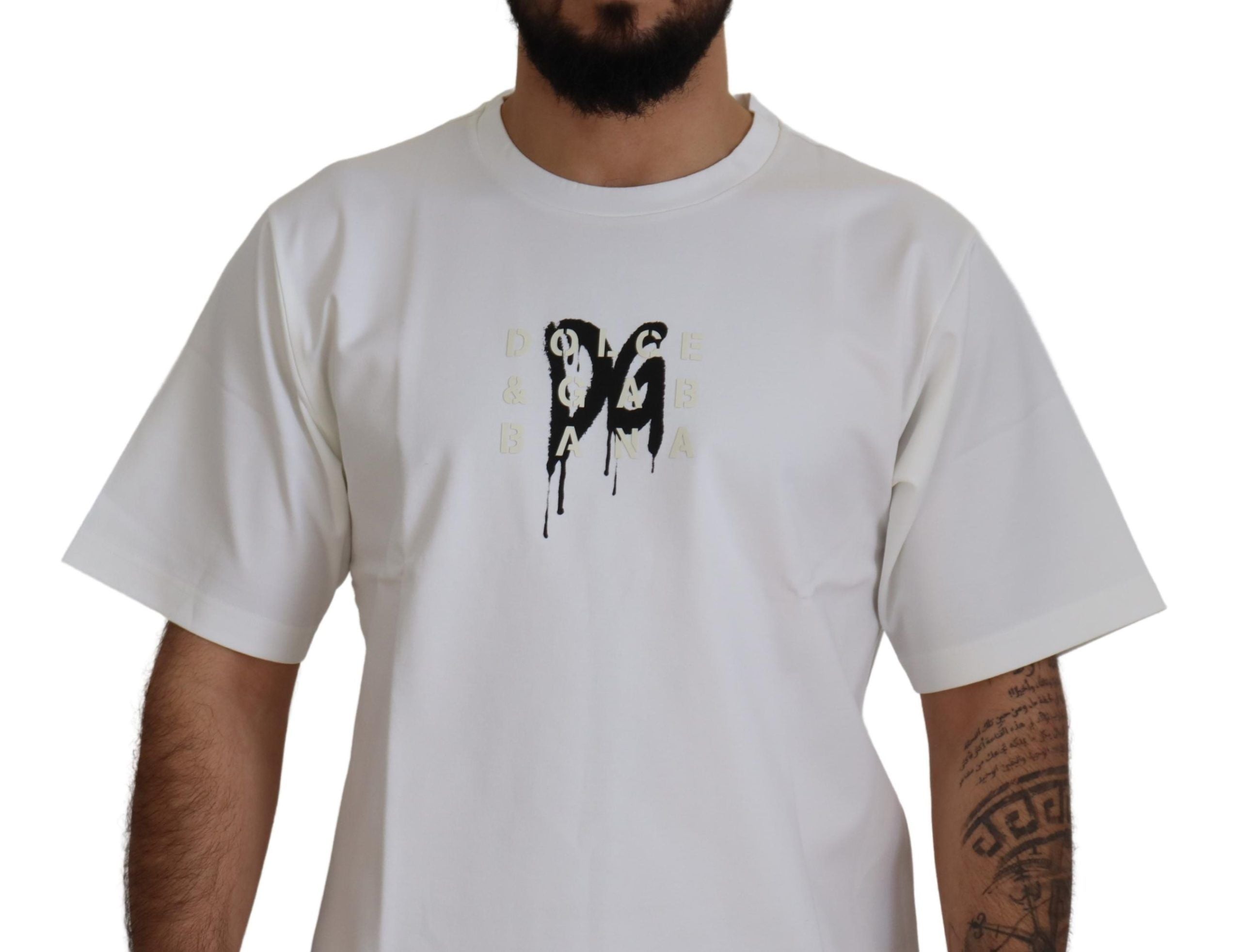 Dolce &amp; Gabbana White cotton crew-neck T-shirt with logo print