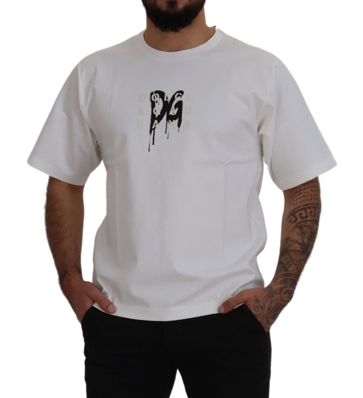 Dolce &amp; Gabbana White cotton crew-neck T-shirt with logo print