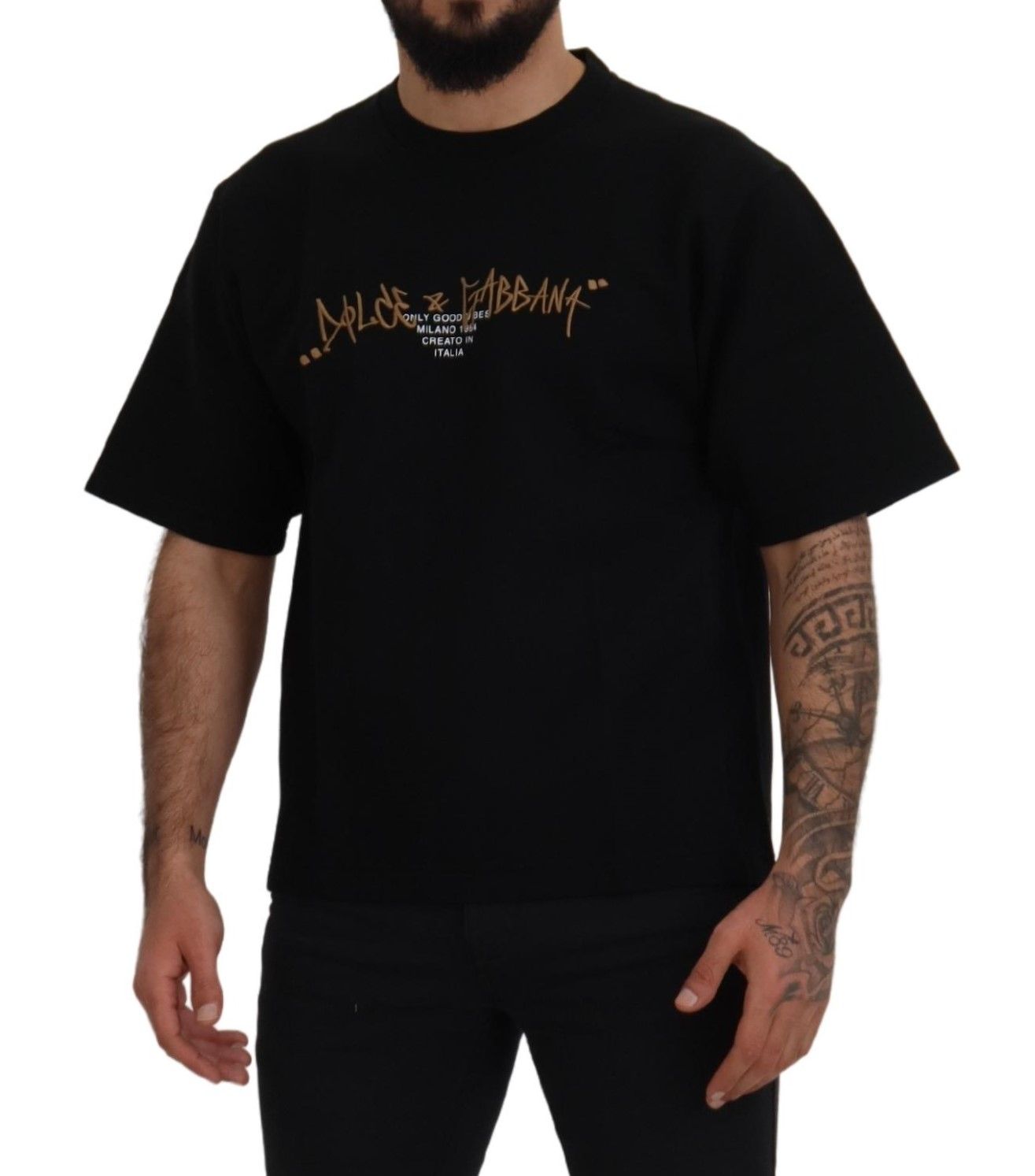 Dolce &amp; Gabbana Black cotton crew neck logo t-shirt