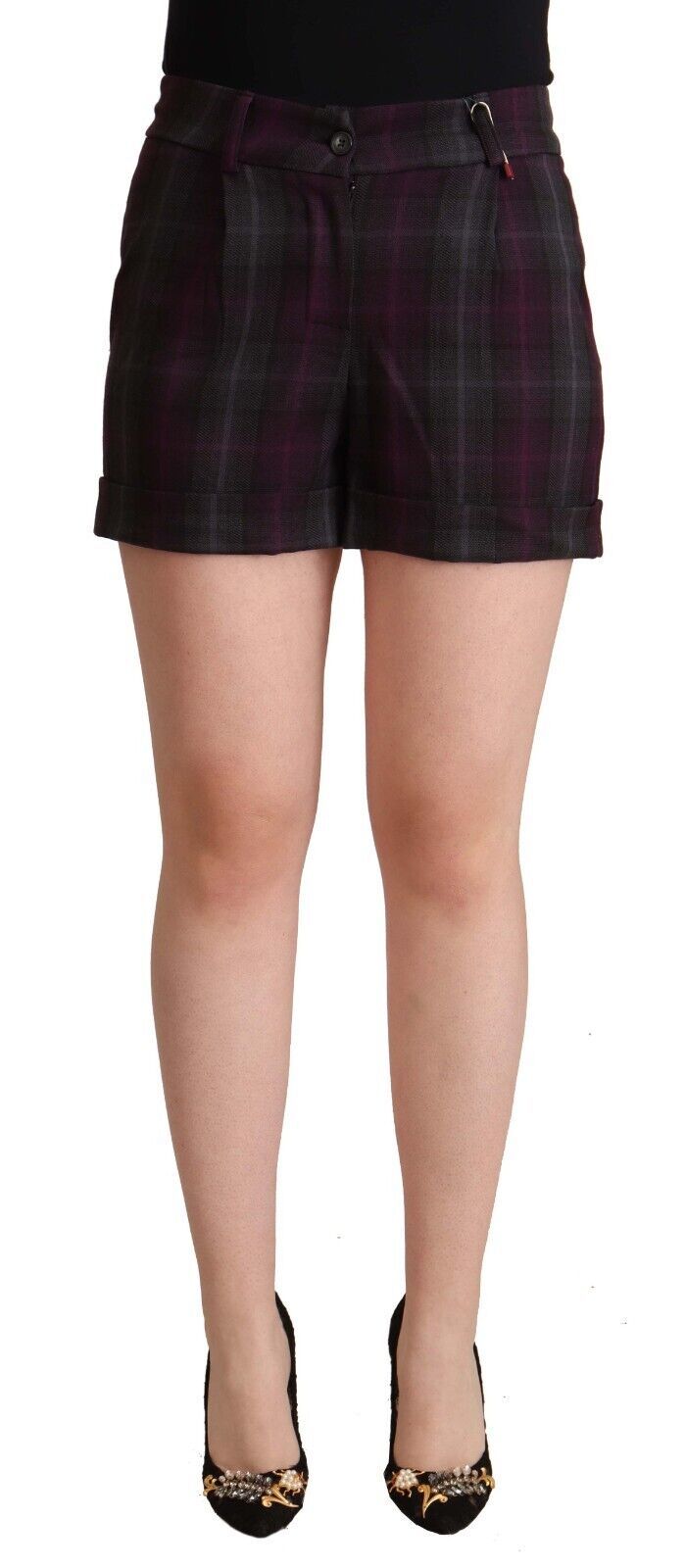 BENCIVENGA Multicolored checked shorts with turned-up hem