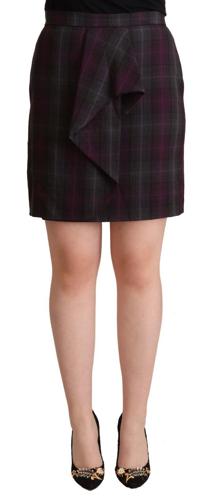 BENCIVENGA Multicolored Checked Gathered High-Waisted Mini Skirt
