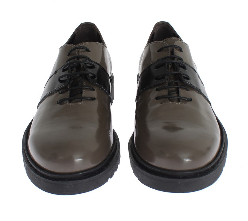 AI_ Grey Brown Leather Lace-Up Shoes