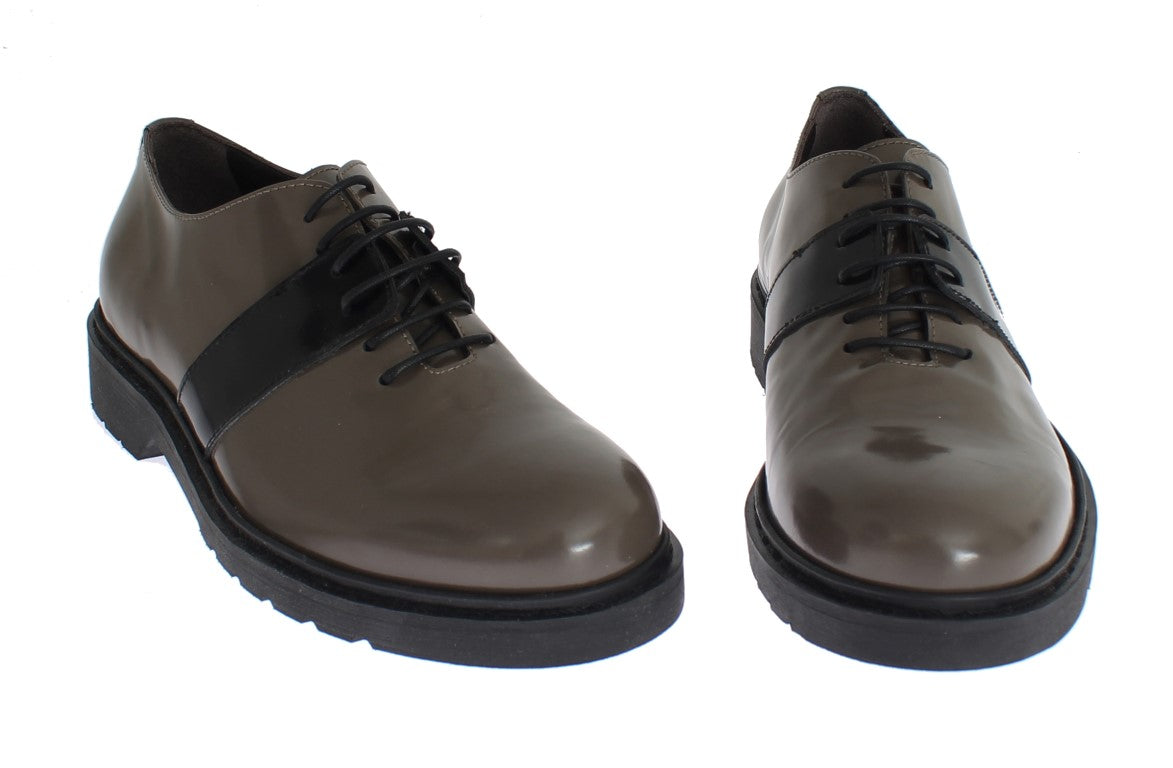 AI_ Grey Brown Leather Lace-Up Shoes