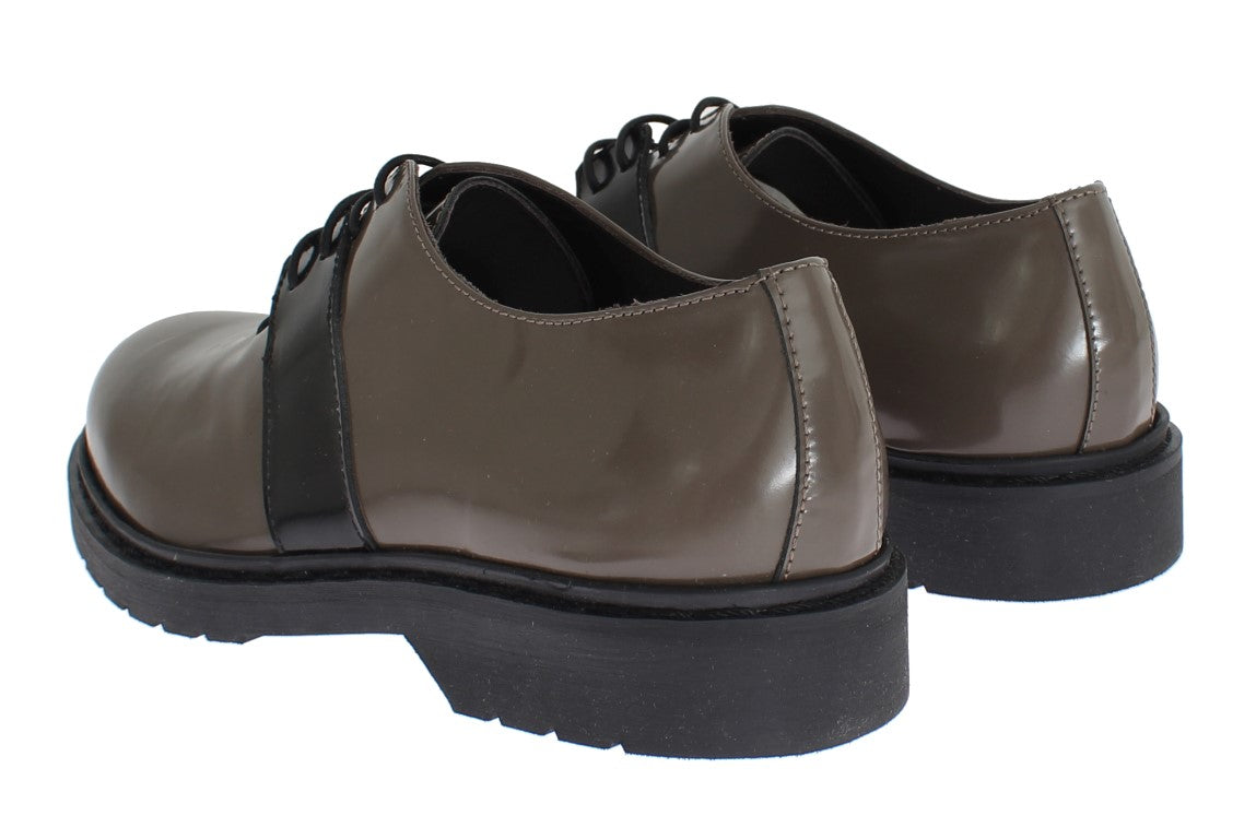 AI_ Grey Brown Leather Lace-Up Shoes