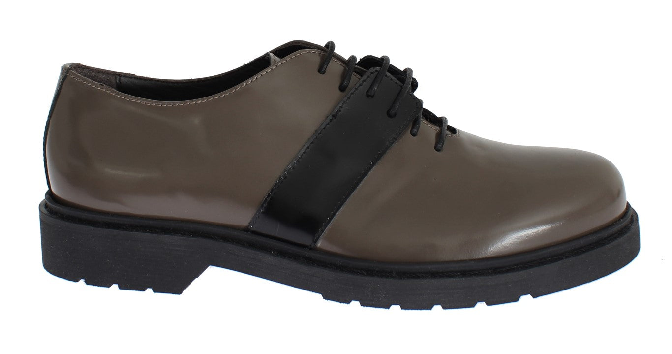 AI_ Grey Brown Leather Lace-Up Shoes